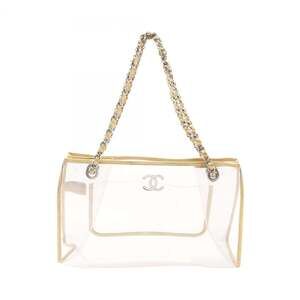 CHANEL White Leather Logo Tote Bag
